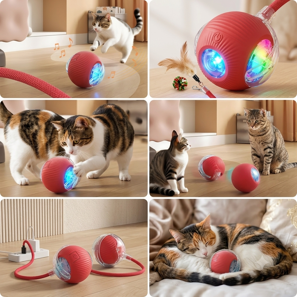 Balle roulante automatique pour chat rechargeable USB – Poil & Co