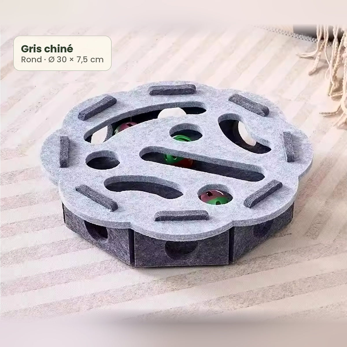 Jouet puzzle en feutre pour chat, coloris beige naturel, vert ou gris