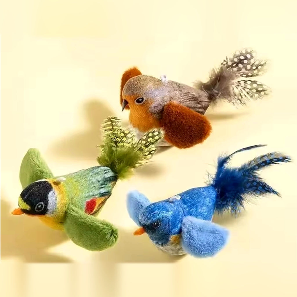 Jouet oiseau en peluche pour chat sans pile