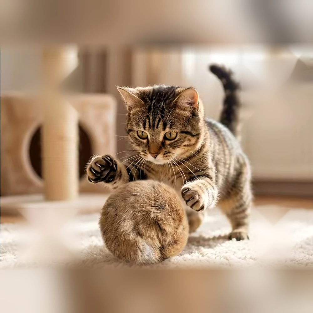 Balle en fourrure de lapin pour chat – Garnie d'herbe à chat